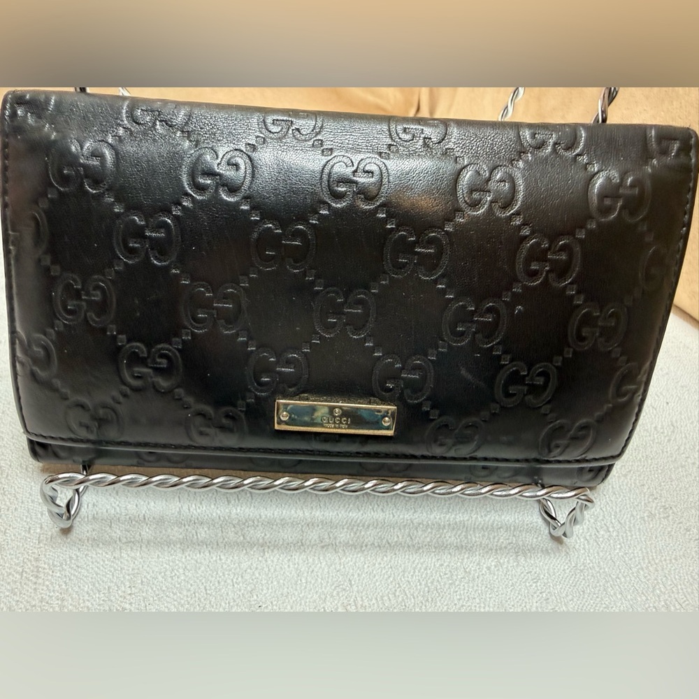 Gucci Black Guccissima Leather Continental Wallet Snap Closure - Picture 1 of 13
